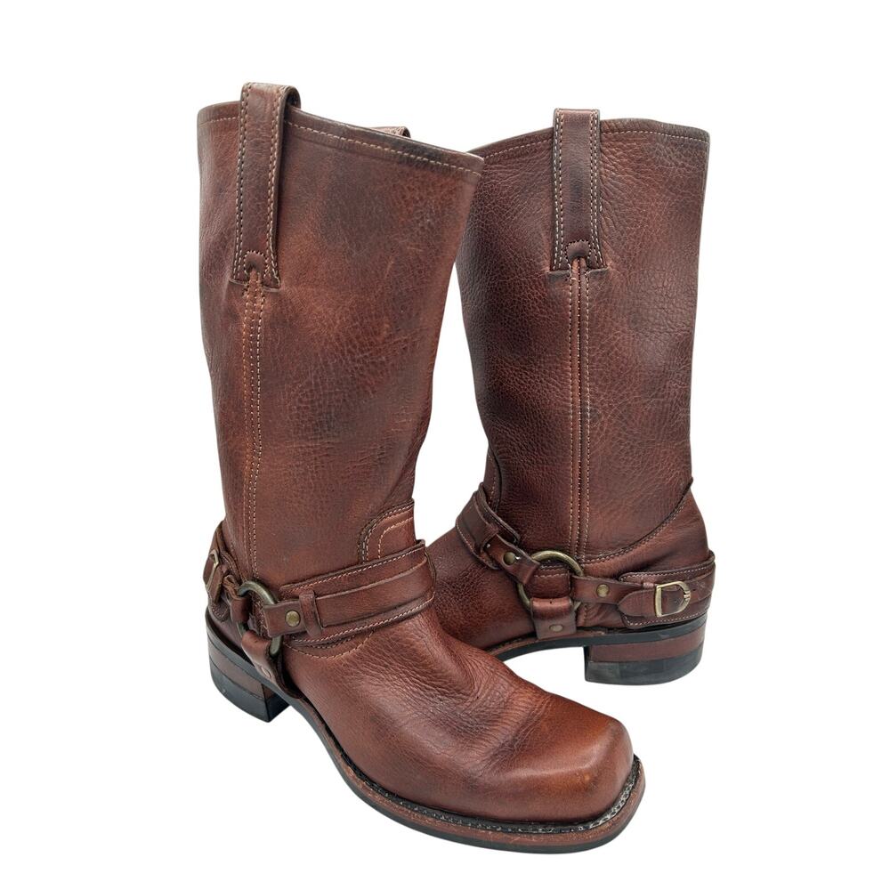 FRYE Harness Moto Leather Biker Boots womens Deep Burgundy SZ 7.5 VTG